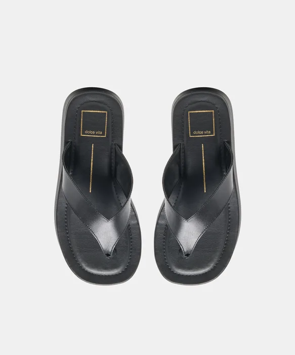 BLAYZE Black Leather Platform Flip-Flop Sandals — view 4