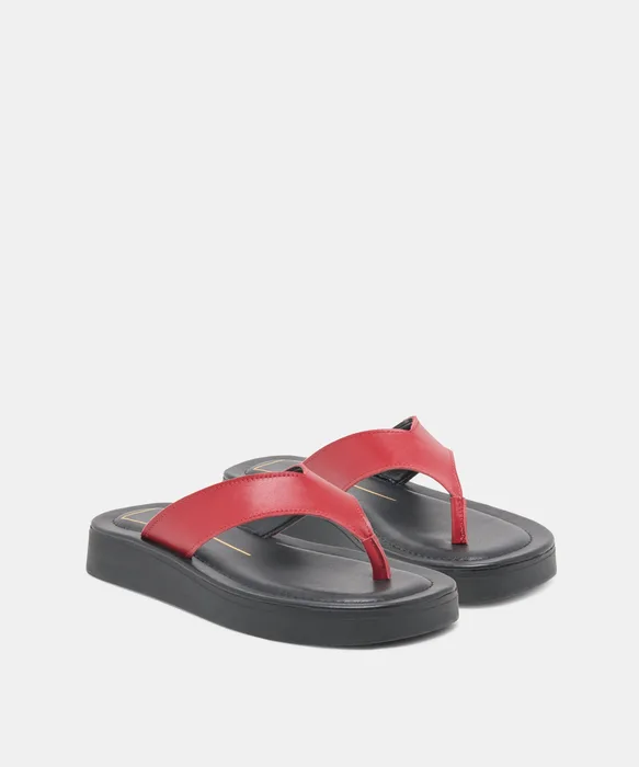BLAYZE Red Leather Platform Flip-Flop Sandals — view 3