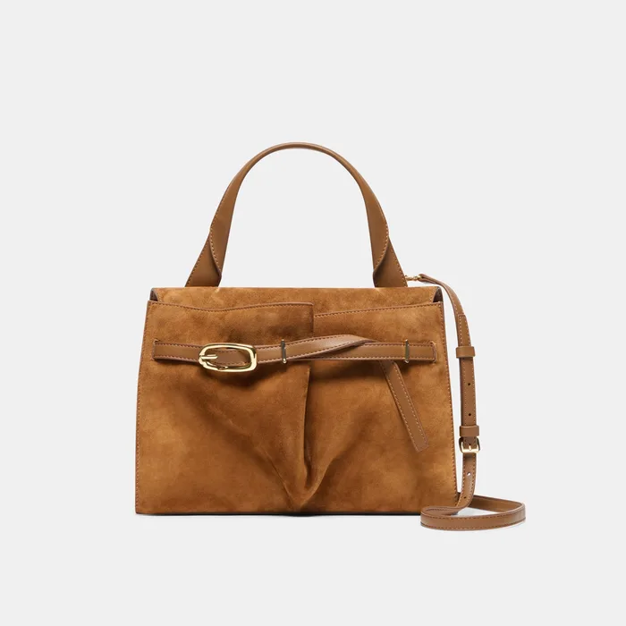 BORGO Dark Tan Suede Adjustable Crossbody Handbag — view 2