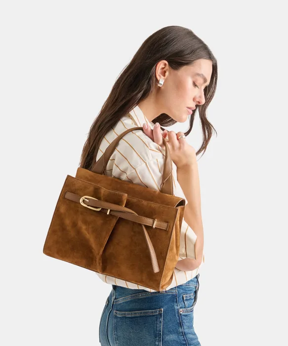BORGO Dark Tan Suede Adjustable Crossbody Handbag — view 3