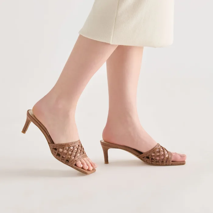 Bowen Cognac Raffia Heels — view 7