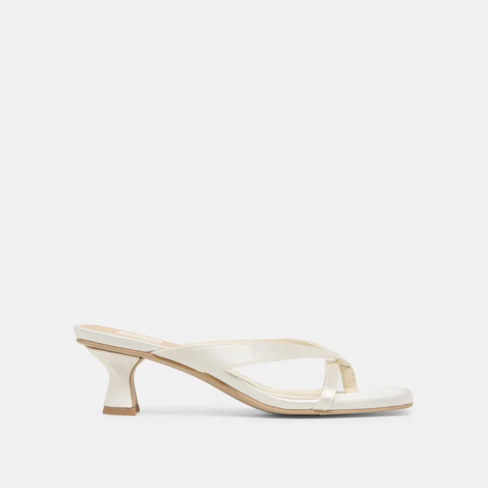 Brevel Wide True White Satin Heels — view 2