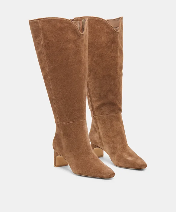 BRION Extra Wide Calf Cocoa Suede Block-Heel Knee-High Boots — view 3
