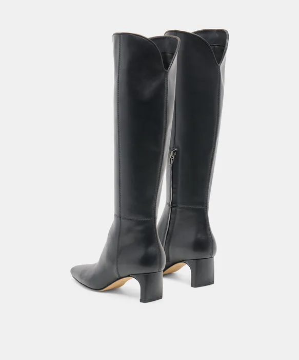 BRION Narrow Calf Black Leather Block-Heel Knee-High Boots — view 5