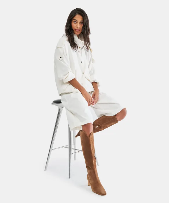 BRION Narrow Calf Cocoa Suede Block-Heel Knee-High Boots — view 5