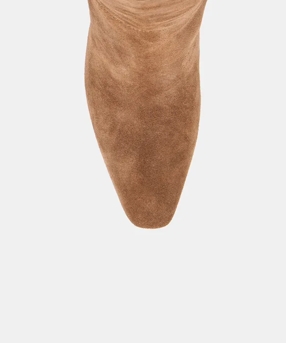 BRION Wide Calf Cocoa Suede Block-Heel Knee-High Boots — view 4