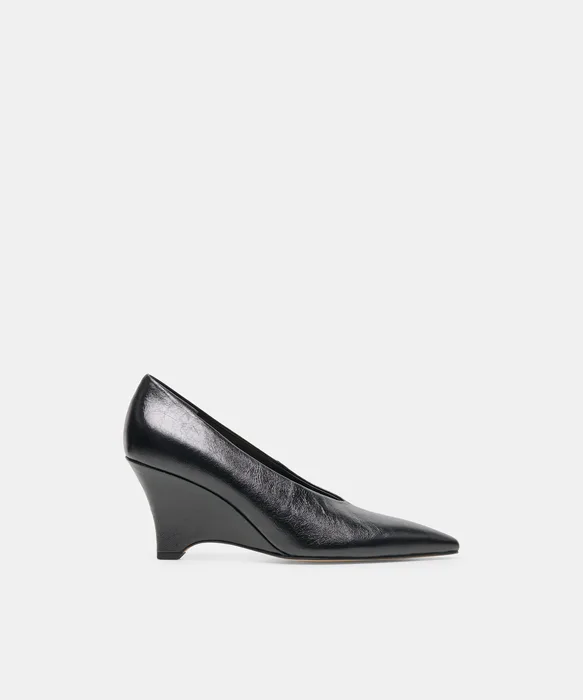 CAMERO Black Leather Pointed-Toe Wedges — view 2