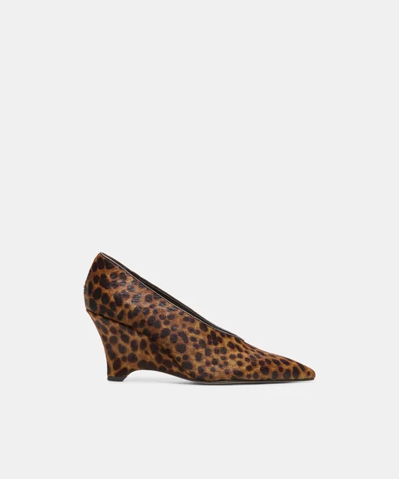 CAMERO Dk Leopard Calf Hair Pointed-Toe Wedges — view 2