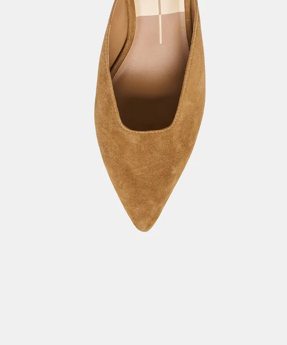 CAMY Cognac Suede Closed-Toe Slip-On Wedge Mules — view 4