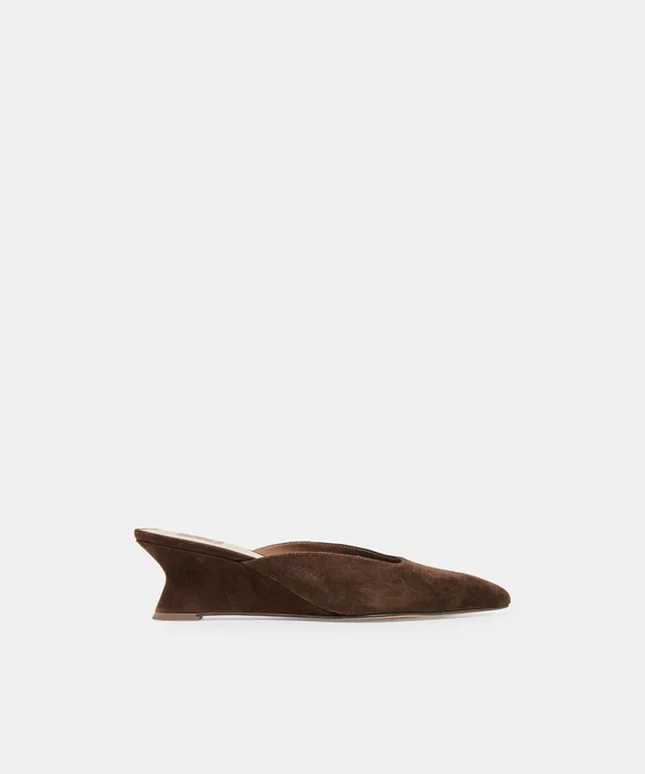 CAMY Dk Brown Suede Closed-Toe Slip-On Wedge Mules — view 2