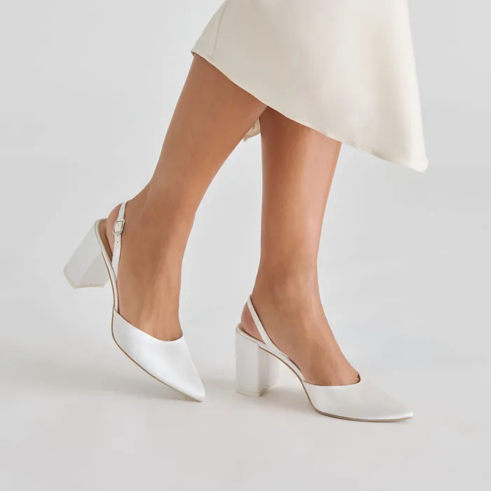 Carel True White Satin High Heels — view 6