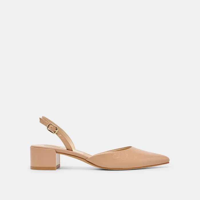 Carel Wide Lt Tan Crinkle Patent Leather Heels — view 2