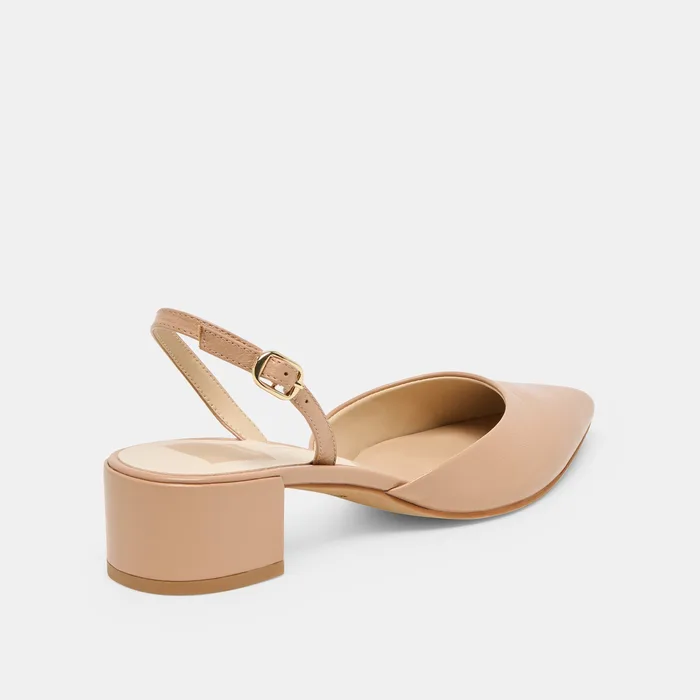 Carel Wide Lt Tan Crinkle Patent Leather Heels — view 4