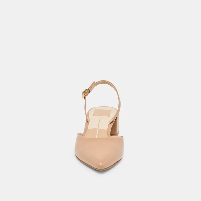 Carel Wide Lt Tan Crinkle Patent Leather Heels — view 7
