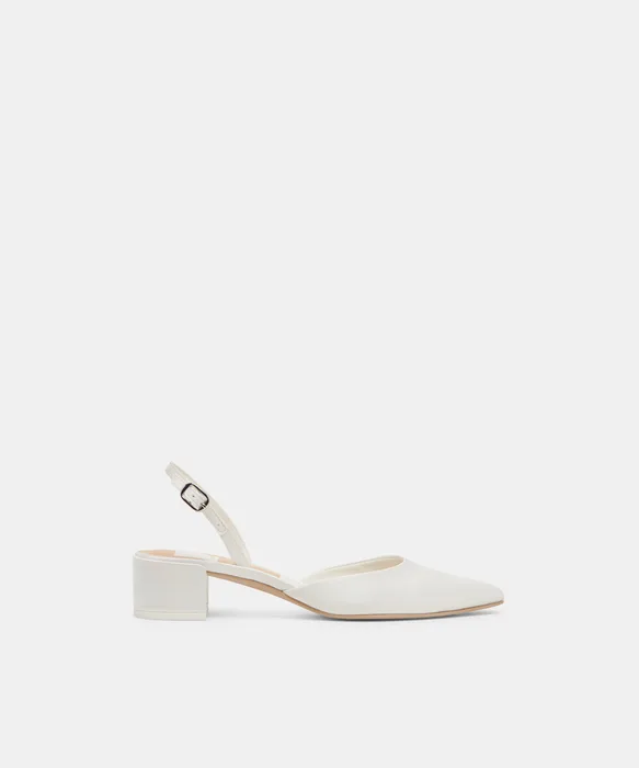 Carel Wide True White Satin Heels — view 2