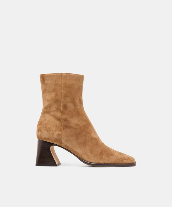 CECELA Lt Brown Suede Block Heeled Ankle Booties — view 2