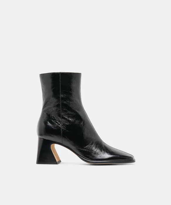 CECELA Midnight Crinkle Patent Block Heeled Ankle Booties — view 2