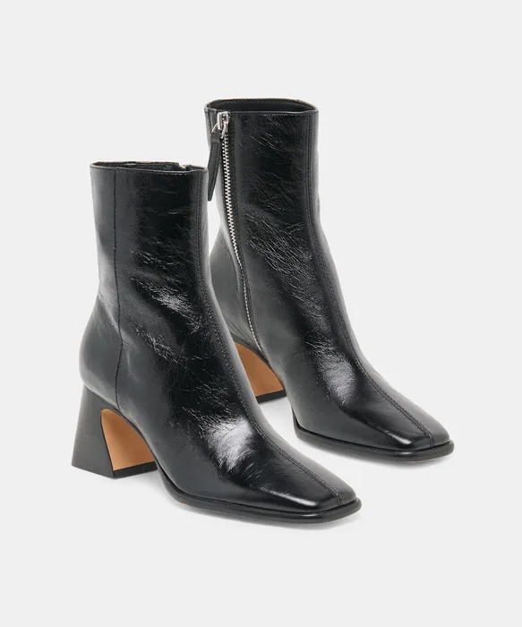 CECELA Midnight Crinkle Patent Block Heeled Ankle Booties — view 3