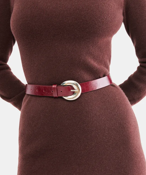 Chunky Curved Burgundy Buckle Belt — view 3