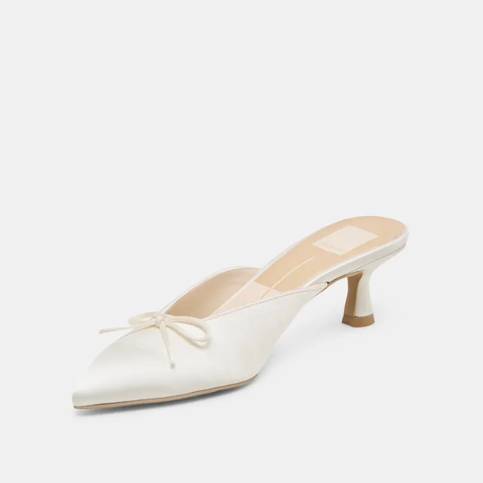 Cleo Off White Satin Heels — view 7