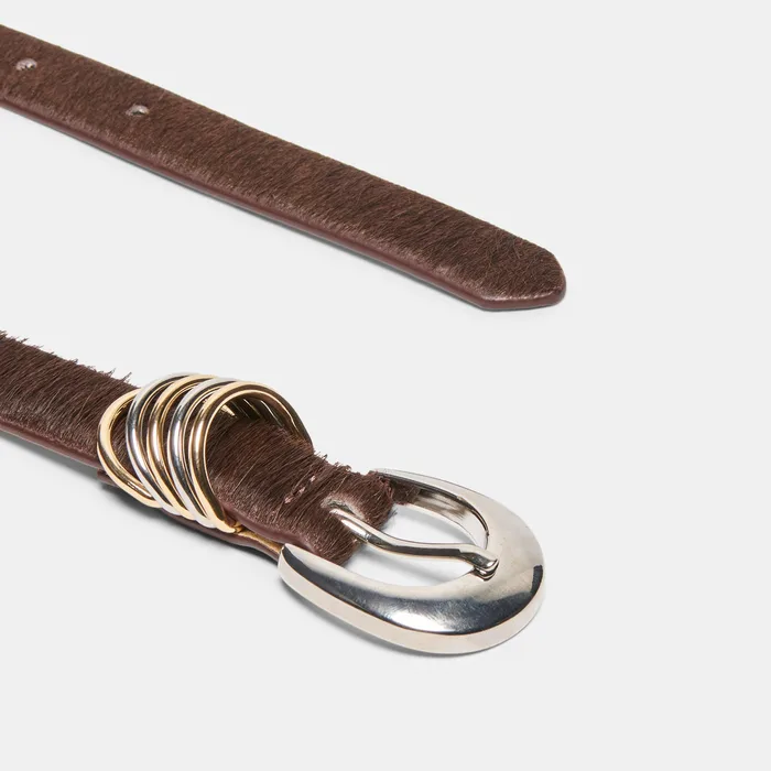 Crescent Buckle Chestnut Mixed Metal Multi Keeper Belt — view 4