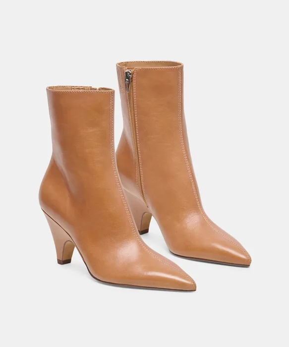 CRUZ Tan Leather Sculptural Heeled Booties — view 3