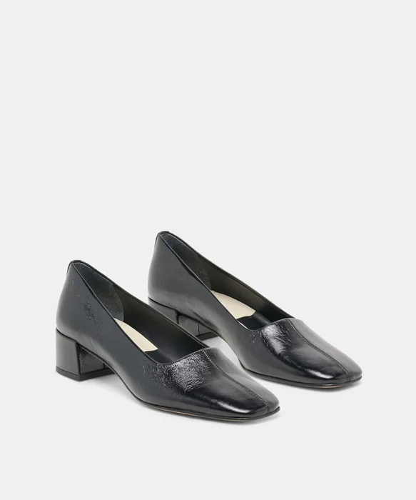 DALIA Black Leather Ballet Block Heels — view 3