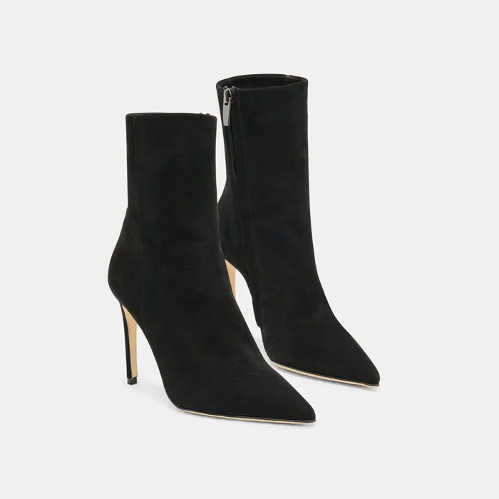 DANITY Onyx Suede Pointed-Toe Stiletto Booties — view 3