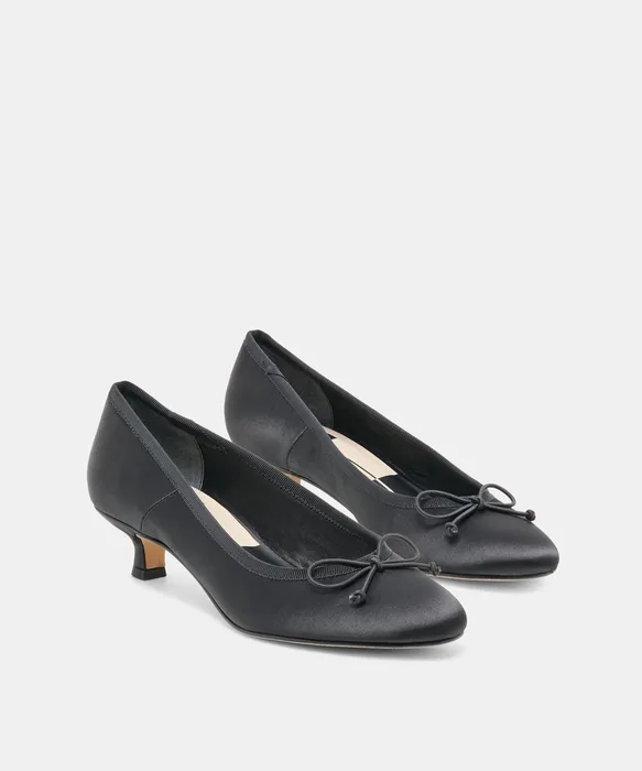 DAWSEN Onyx Satin Closed-Toe Kitten Heels — view 3