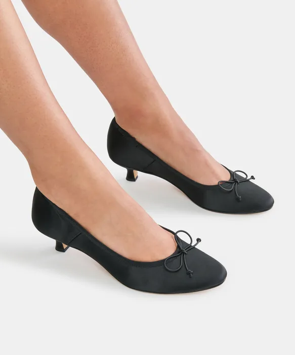 DAWSEN Onyx Satin Closed-Toe Kitten Heels — view 5