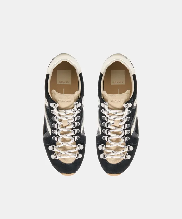 DEACON Black White Suede Lace-Up Sneakers — view 4