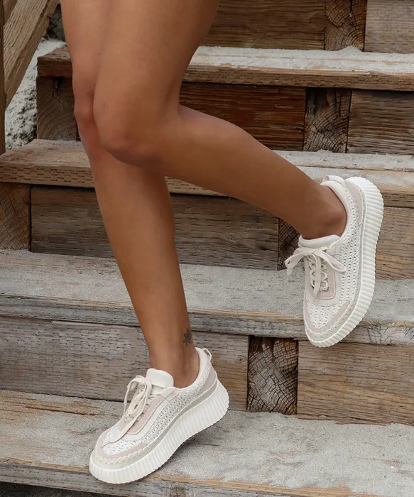 DOLEN Sandstone Knit Platfrom Lace=Up Sneakers — view 6