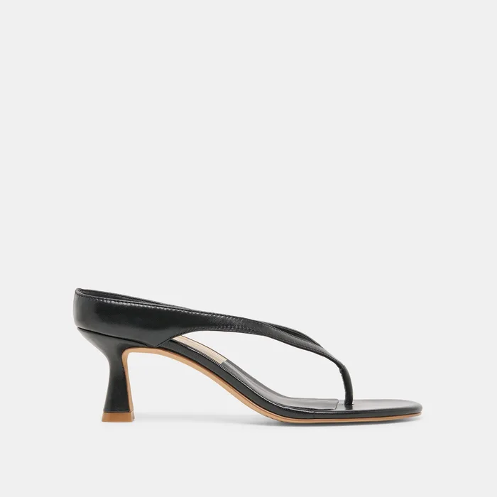Doreen Black Leather Heels — view 2