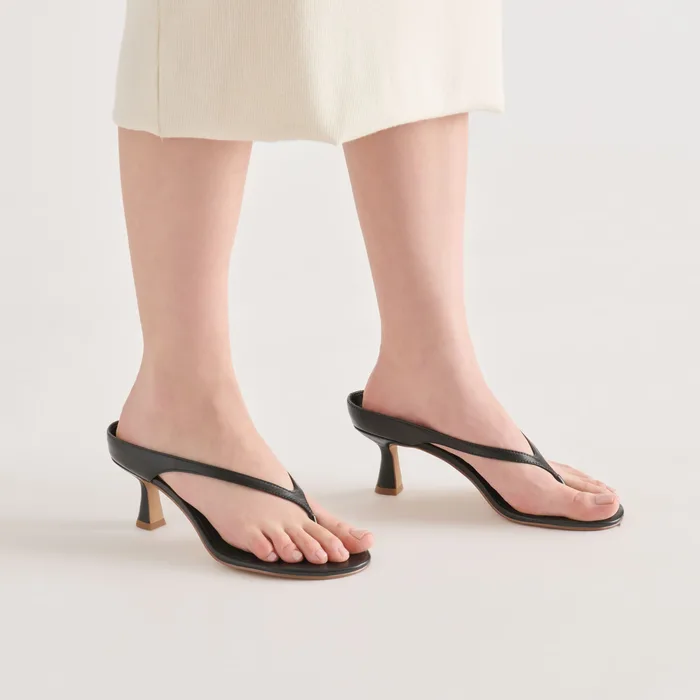 Doreen Black Leather Heels — view 5