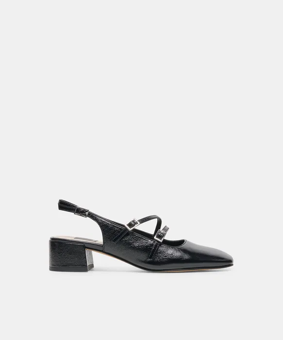 DRIAH Black Leather Mary-Jane Block Heels — view 2