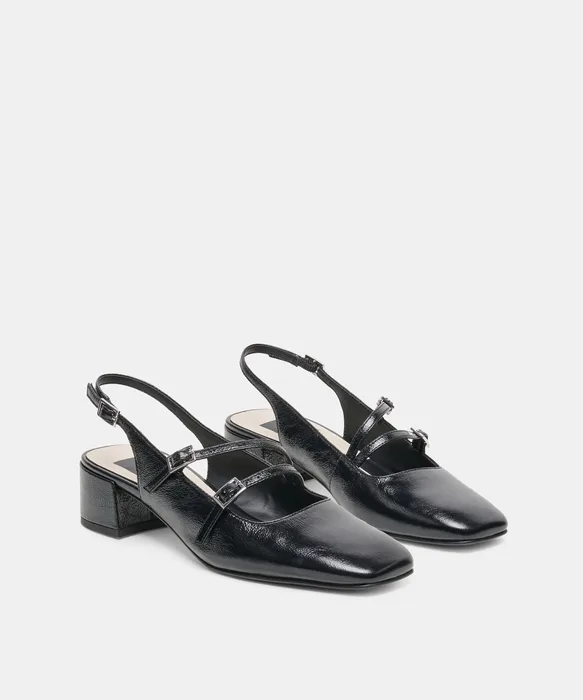 DRIAH Black Leather Mary-Jane Block Heels — view 3
