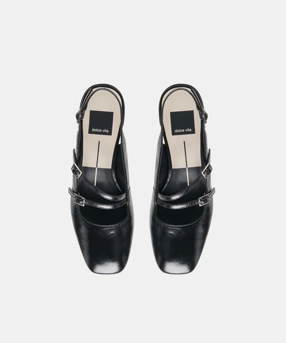 DRIAH Black Leather Mary-Jane Block Heels — view 4