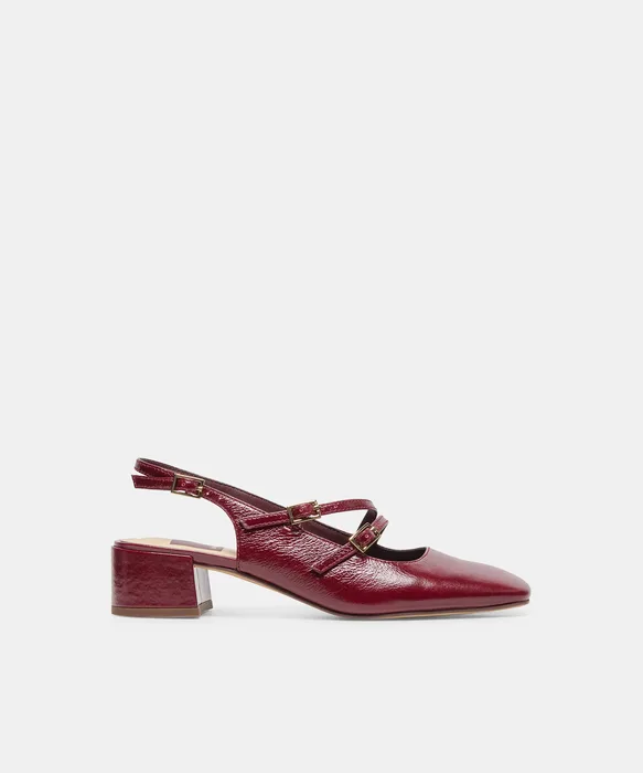 DRIAH Oxblood Leather Mary-Jane Block Heels — view 2