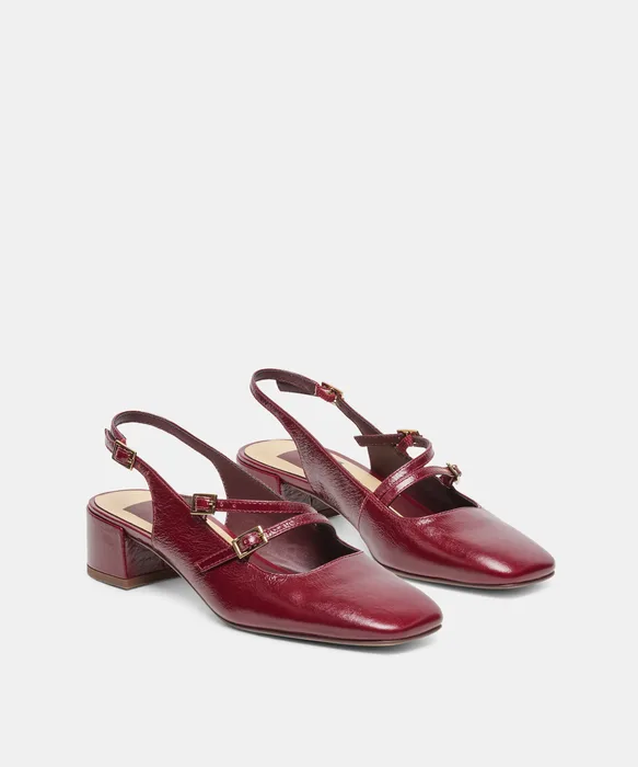 DRIAH Oxblood Leather Mary-Jane Block Heels — view 3