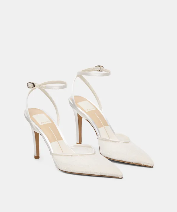 ELARA White Lace Closed-Toe Bridal Heels — view 3