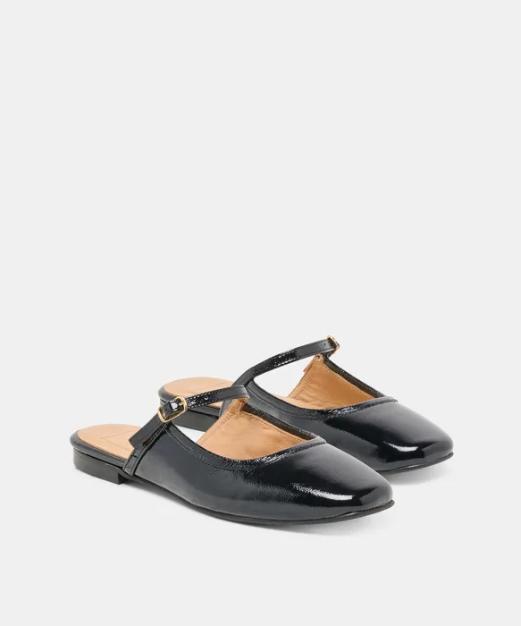 ELIO Black Leather Slip-On Mary-Jane Flats — view 3
