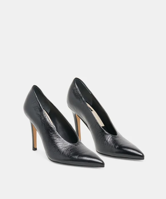 EMANI Black Leather Stiletto Closed-Toe Heels — view 3