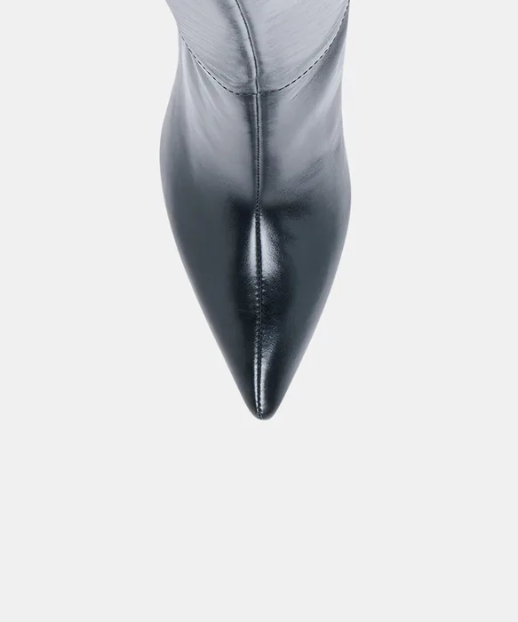 EMILA Black Leather Knee-High Wedged Boots — view 4