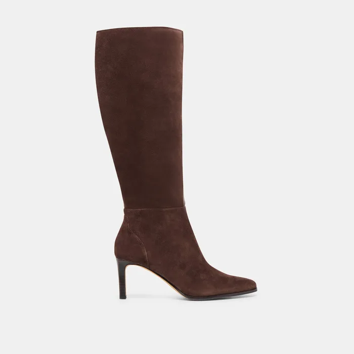 Emmi Dk Brown Suede Wide Calf Boots — view 2