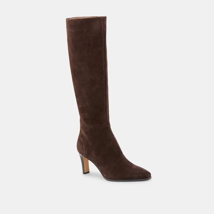Emmi Dk Brown Suede Wide Calf Boots — view 3