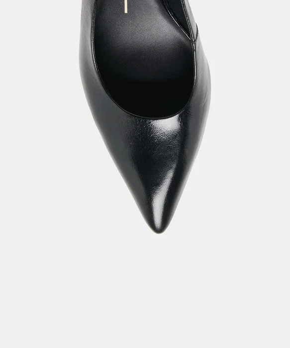 EVELAN Black Leather Pointed-Toe Slingback Wedges — view 4