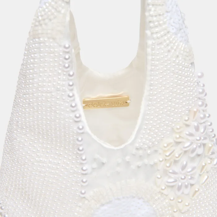 EVELISE HANDBAG WHITE PEARL SATIN