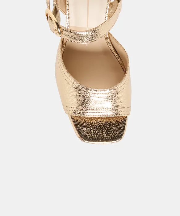 FATIMA Gold Embossed Leather Platform Heels — view 4