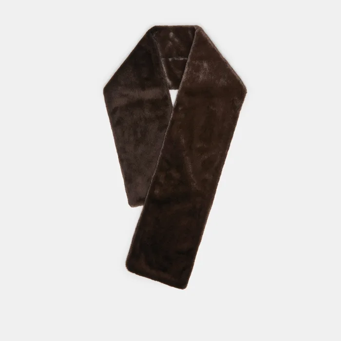 Faux Fur Dark Brown Oblong Pull-Through Scarf — view 2