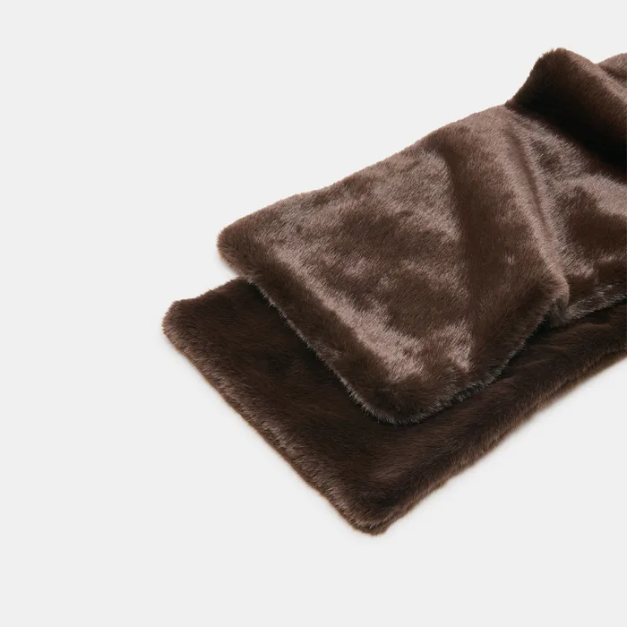 Faux Fur Dark Brown Oblong Pull-Through Scarf — view 3